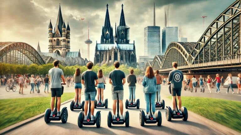 Gruppe von Segway-Fahrern bei einer Tour durch Köln.
